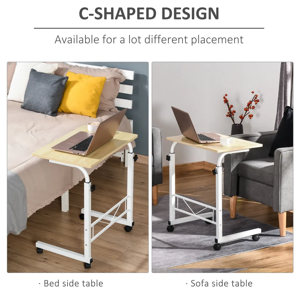 Bureau debout mobile à hauteur réglable avec roulettes, bois naturel Aosom