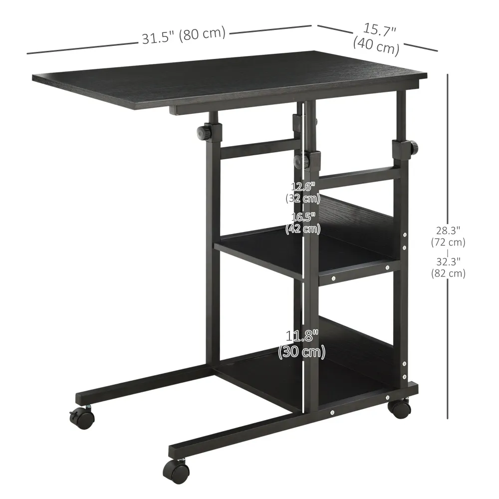 Bureau debout mobile à hauteur réglable avec roulettes, noir Aosom