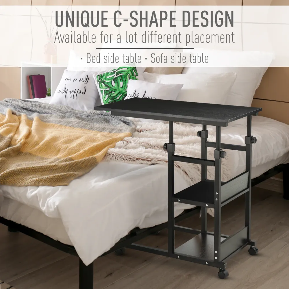 Bureau debout mobile à hauteur réglable avec roulettes, noir Aosom