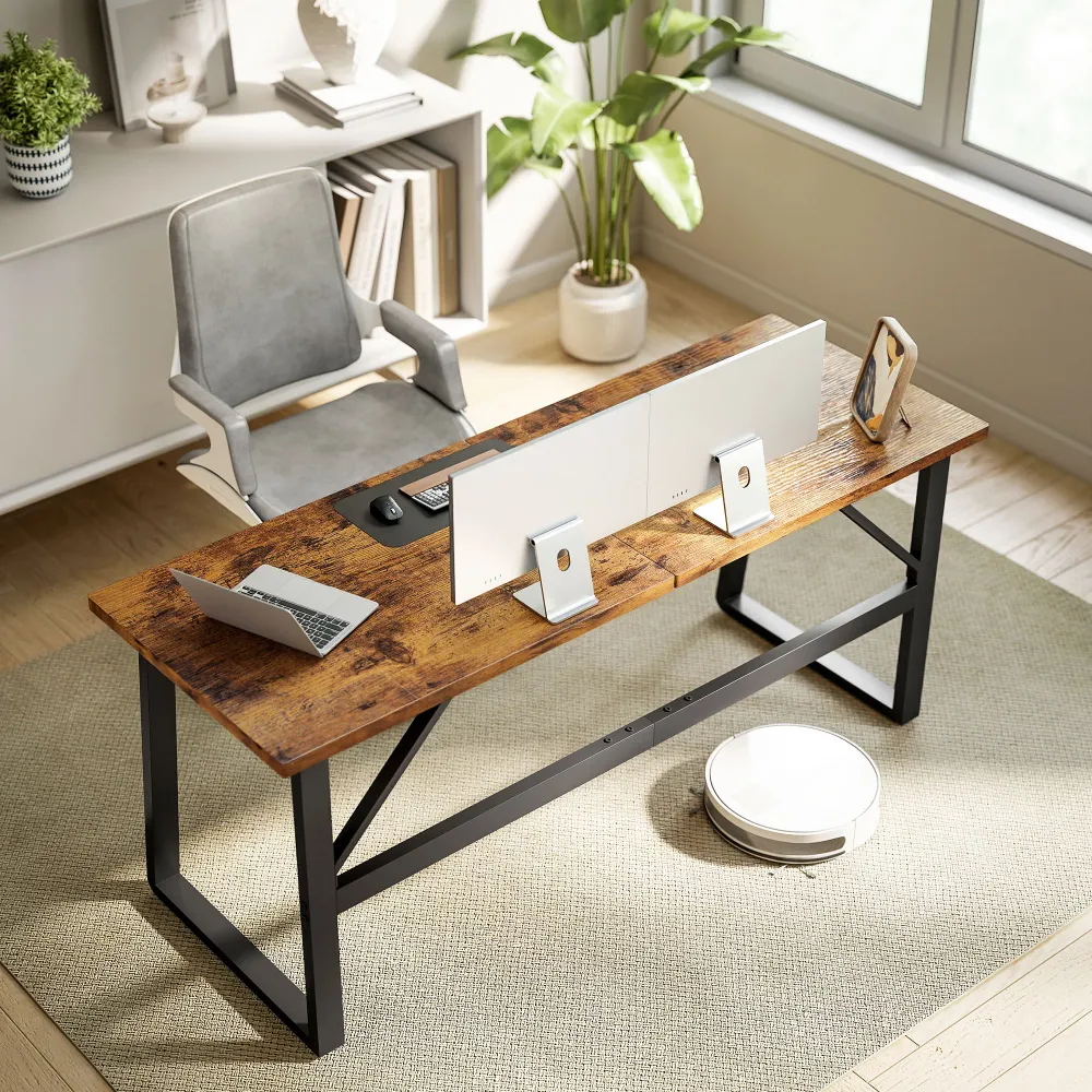 Bureau d'ordinateur 180 cm avec pieds réglables, style moderne, marron Aosom