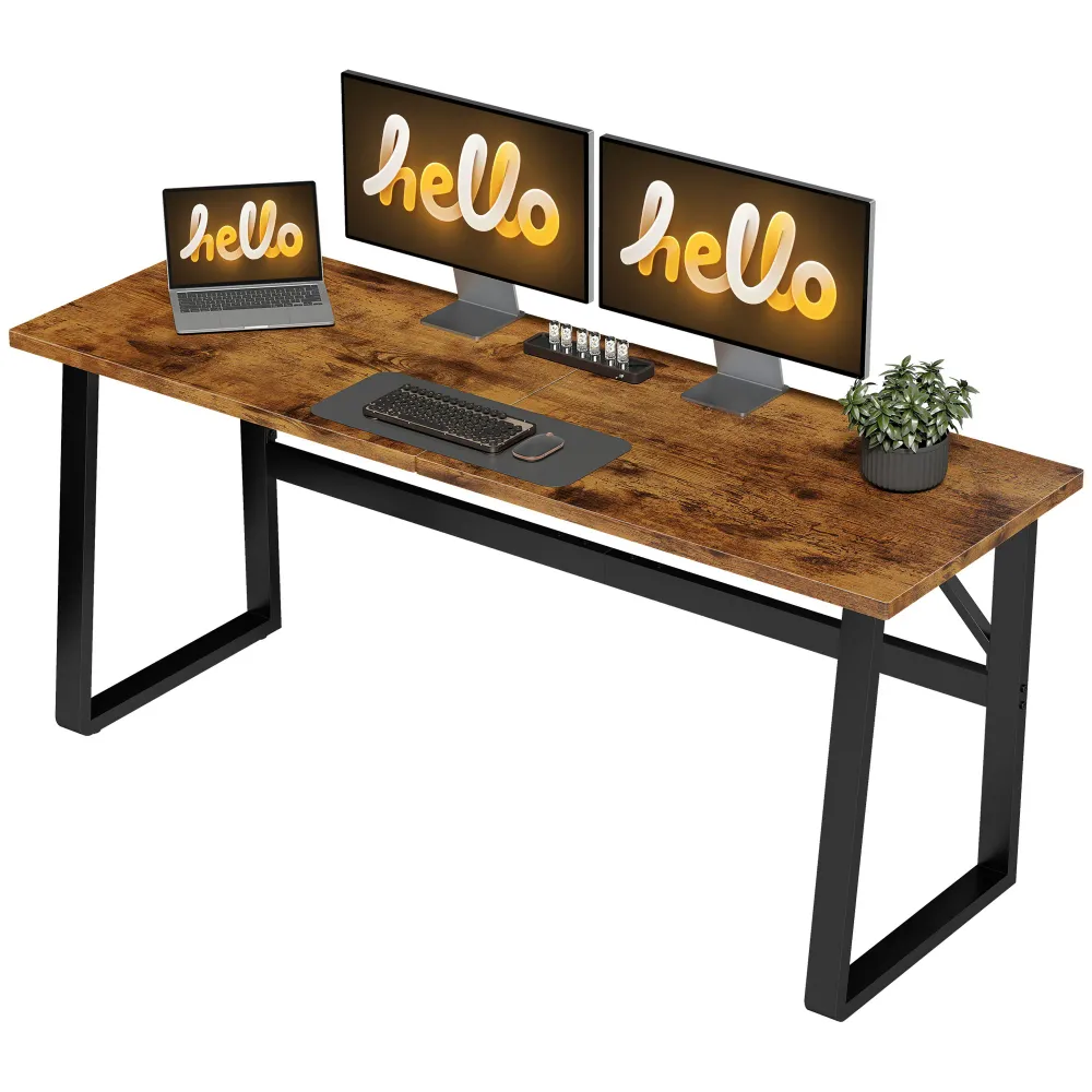 Bureau d'ordinateur 180 cm avec pieds réglables, style moderne, marron Aosom
