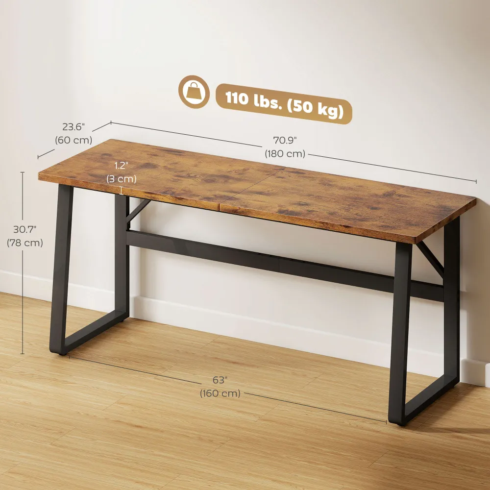 Bureau d'ordinateur 180 cm avec pieds réglables, style moderne, marron Aosom