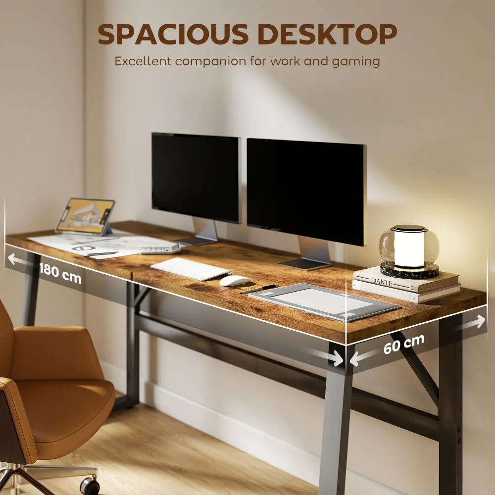 Bureau d'ordinateur 180 cm avec pieds réglables, style moderne, marron Aosom