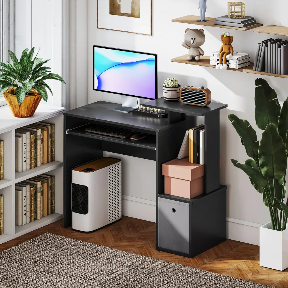 Bureau d'ordinateur avec plateau coulissant pour clavier, noir Aosom