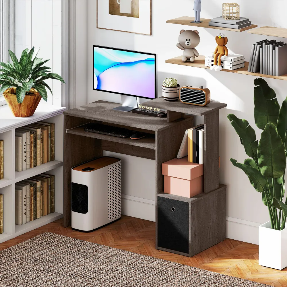 Bureau d'ordinateur avec plateau coulissant pour clavier, tiroir de rangement, gris Aosom
