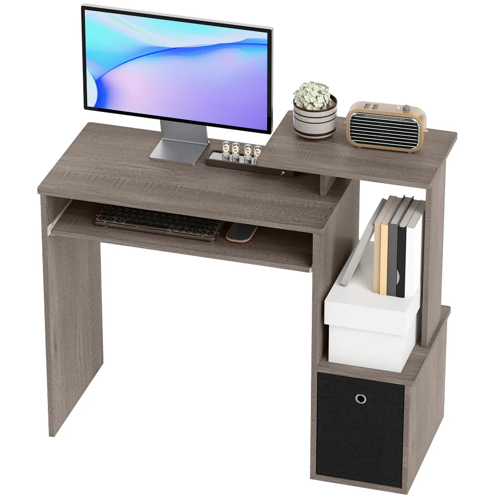 Bureau d'ordinateur avec plateau coulissant pour clavier, tiroir de rangement, gris Aosom
