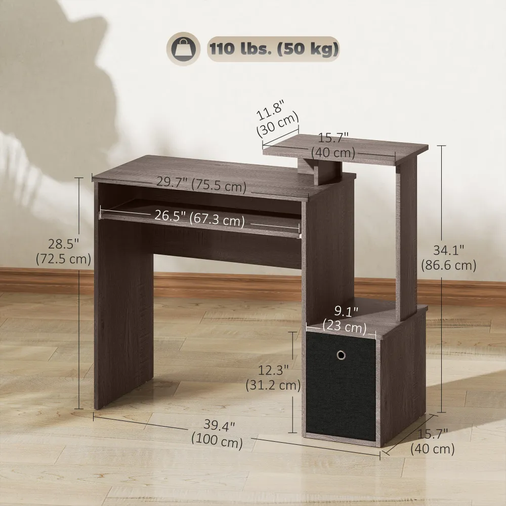 Bureau d'ordinateur avec plateau coulissant pour clavier, tiroir de rangement, gris Aosom