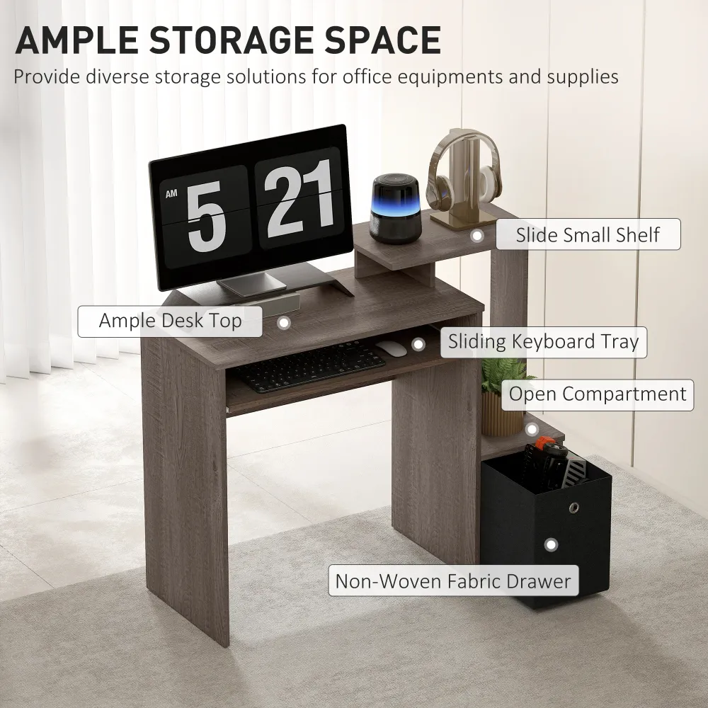 Bureau d'ordinateur avec plateau coulissant pour clavier, tiroir de rangement, gris Aosom