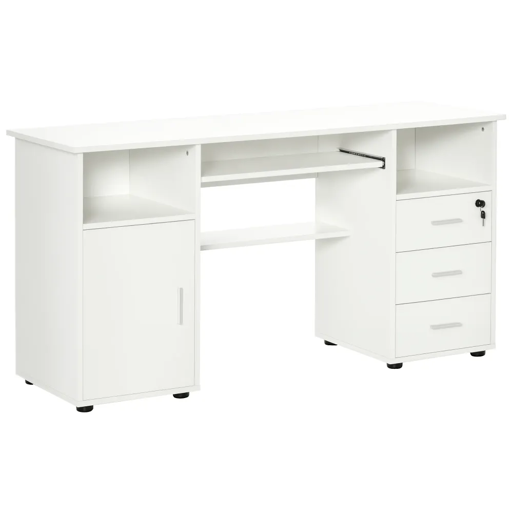 Bureau d'ordinateur avec plateau pour clavier et tiroirs, blanc Aosom