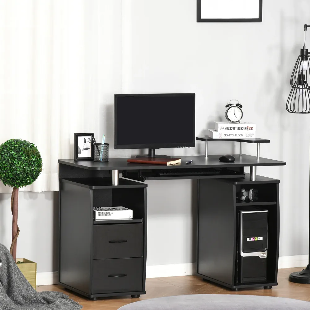 Bureau d'ordinateur avec plateau pour clavier et tiroirs, noir Aosom