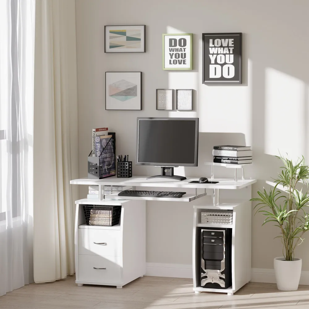 Bureau d'ordinateur avec plateau pour clavier, blanc Aosom