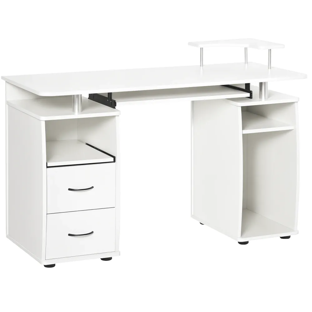 Bureau d'ordinateur avec plateau pour clavier, blanc Aosom