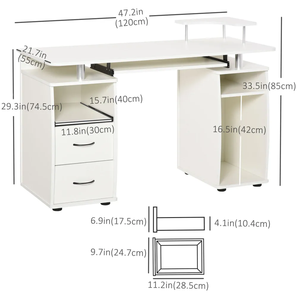 Bureau d'ordinateur avec plateau pour clavier, blanc Aosom