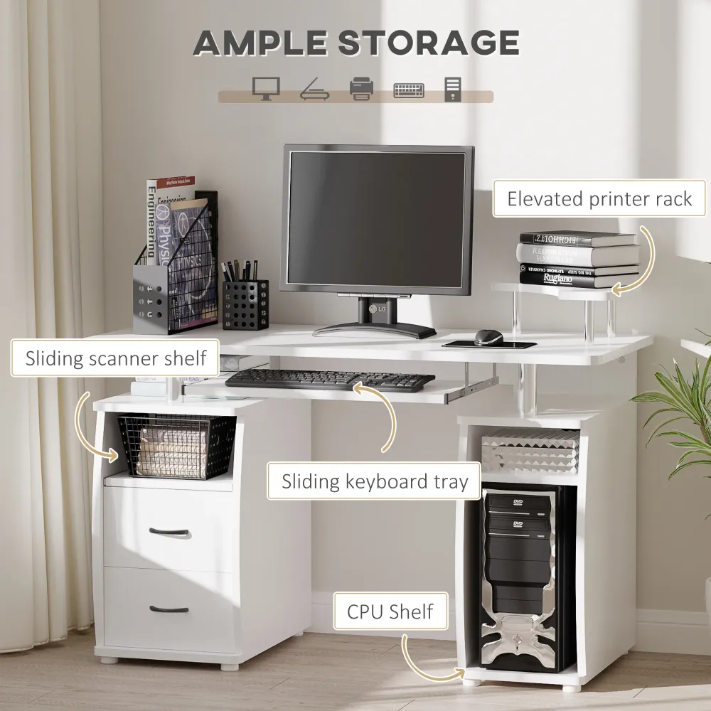Bureau d'ordinateur avec plateau pour clavier, blanc Aosom