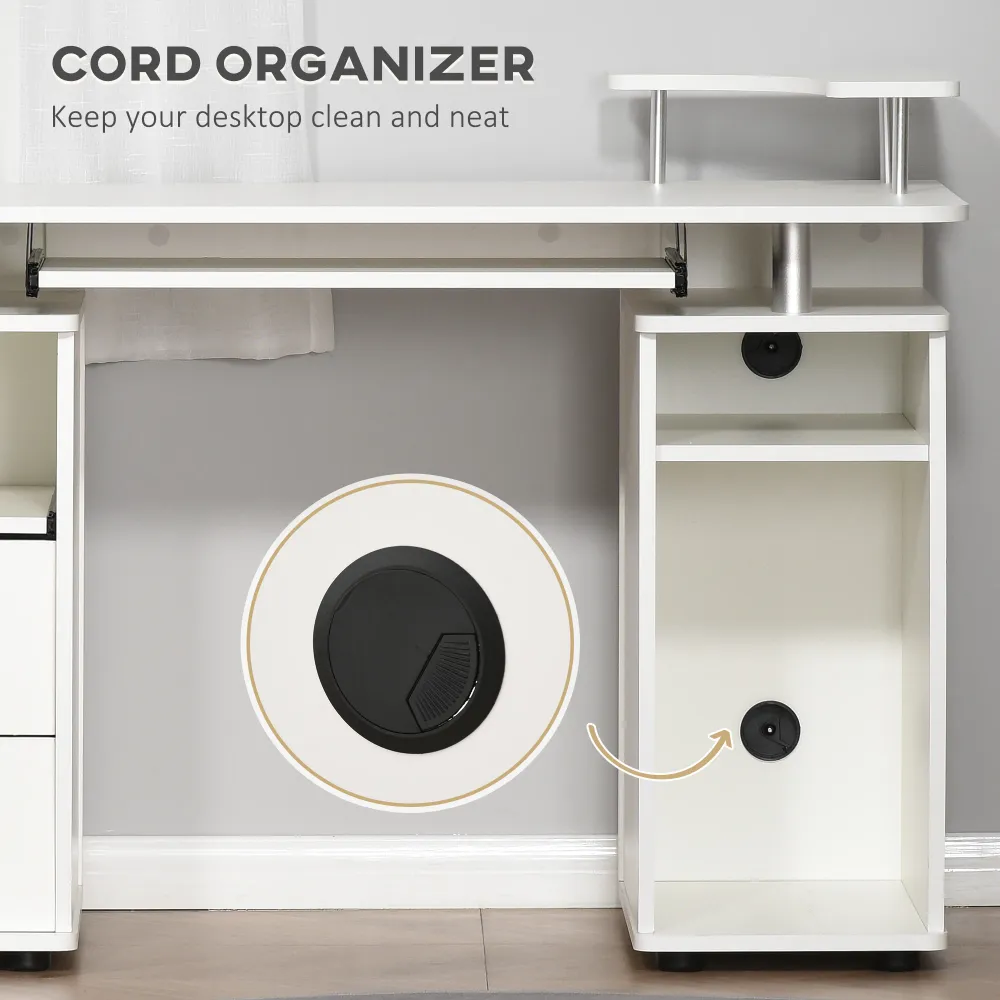 Bureau d'ordinateur avec plateau pour clavier, blanc Aosom