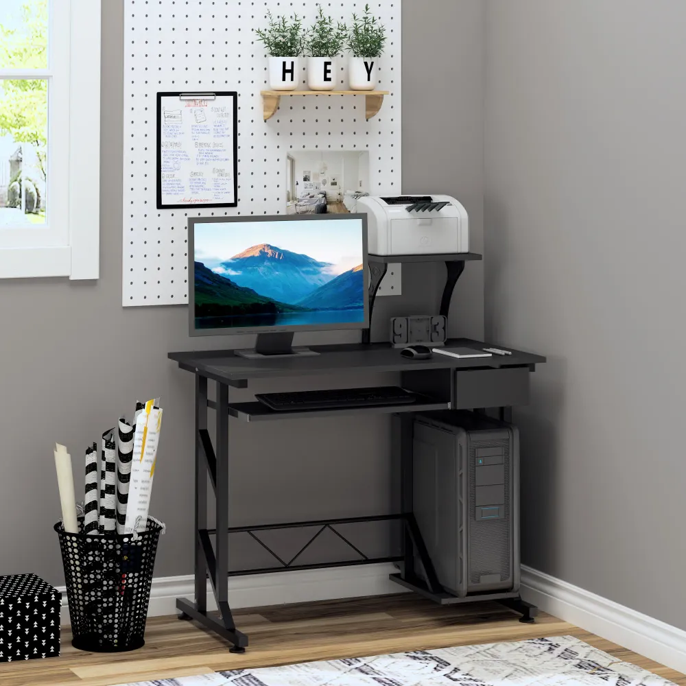 Bureau d'ordinateur avec plateau pour clavier et tiroir, noir Aosom