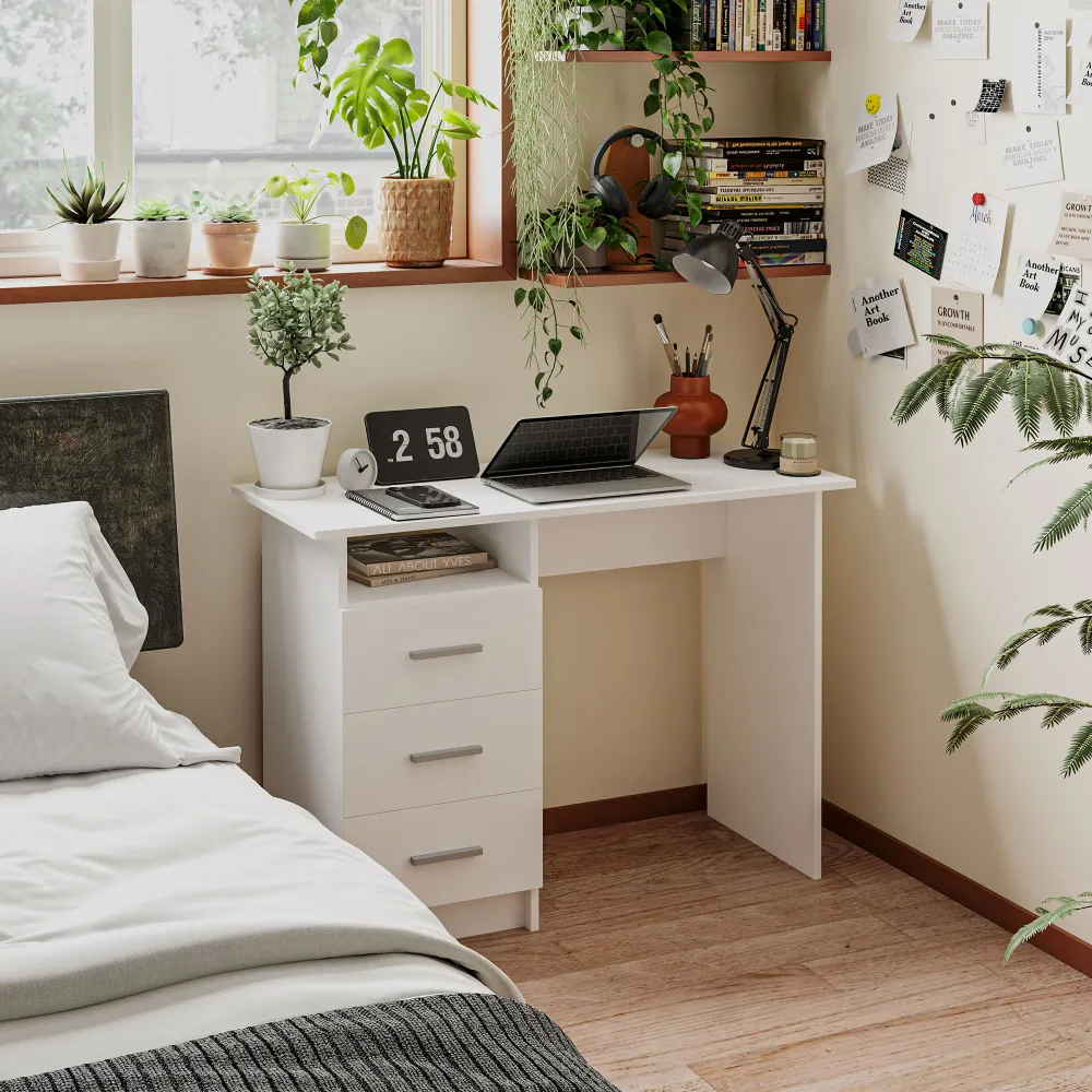 Bureau d'ordinateur avec rangement, blanc Aosom