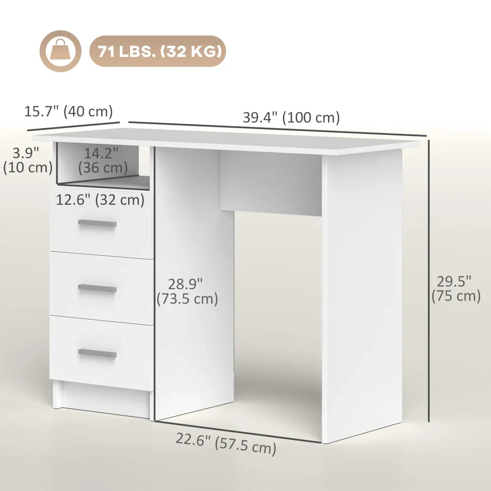 Bureau d'ordinateur avec rangement, blanc Aosom