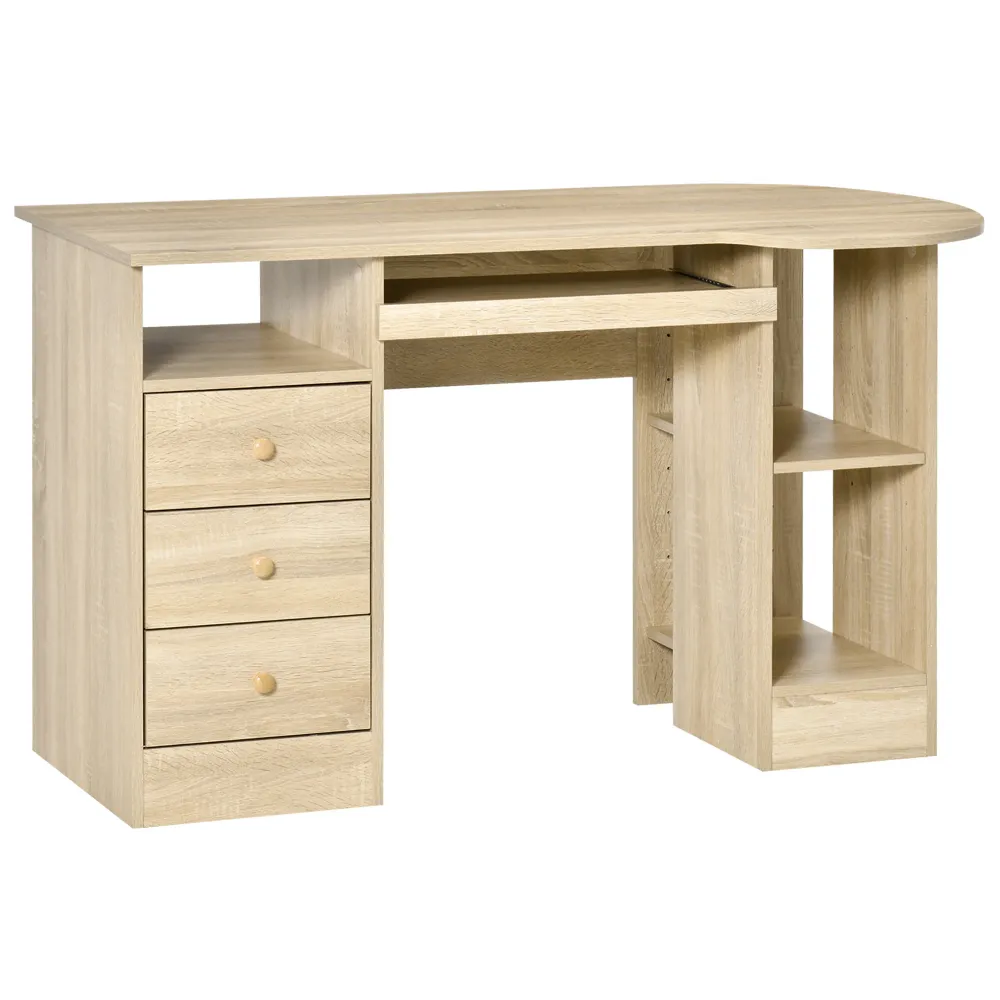 Bureau d'ordinateur avec rangement, étagères et tiroirs, bois naturel Aosom