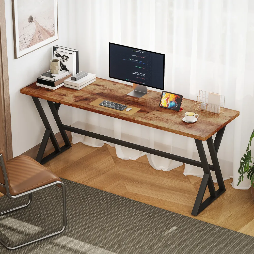 Bureau d'ordinateur de 71" avec structure en X pour bureau à domicile, marron rustique Aosom
