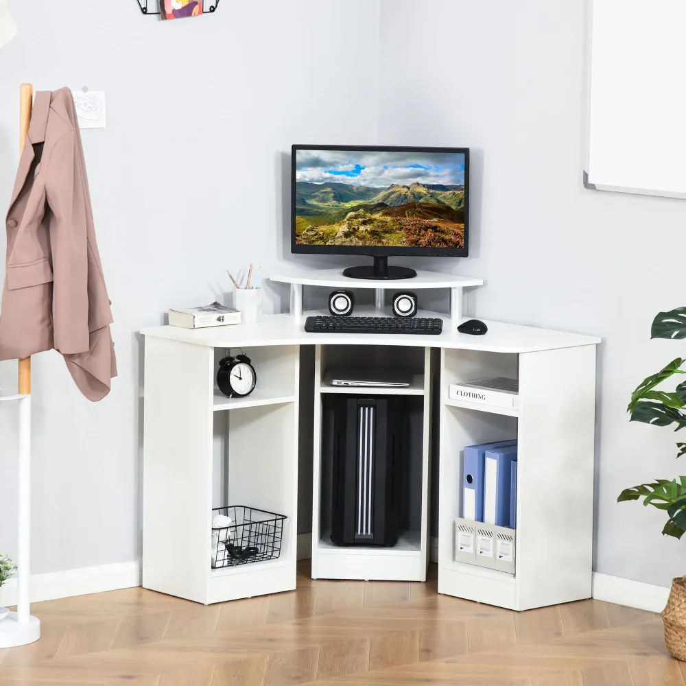 Bureau d'ordinateur en L avec support pour écran, blanc Aosom