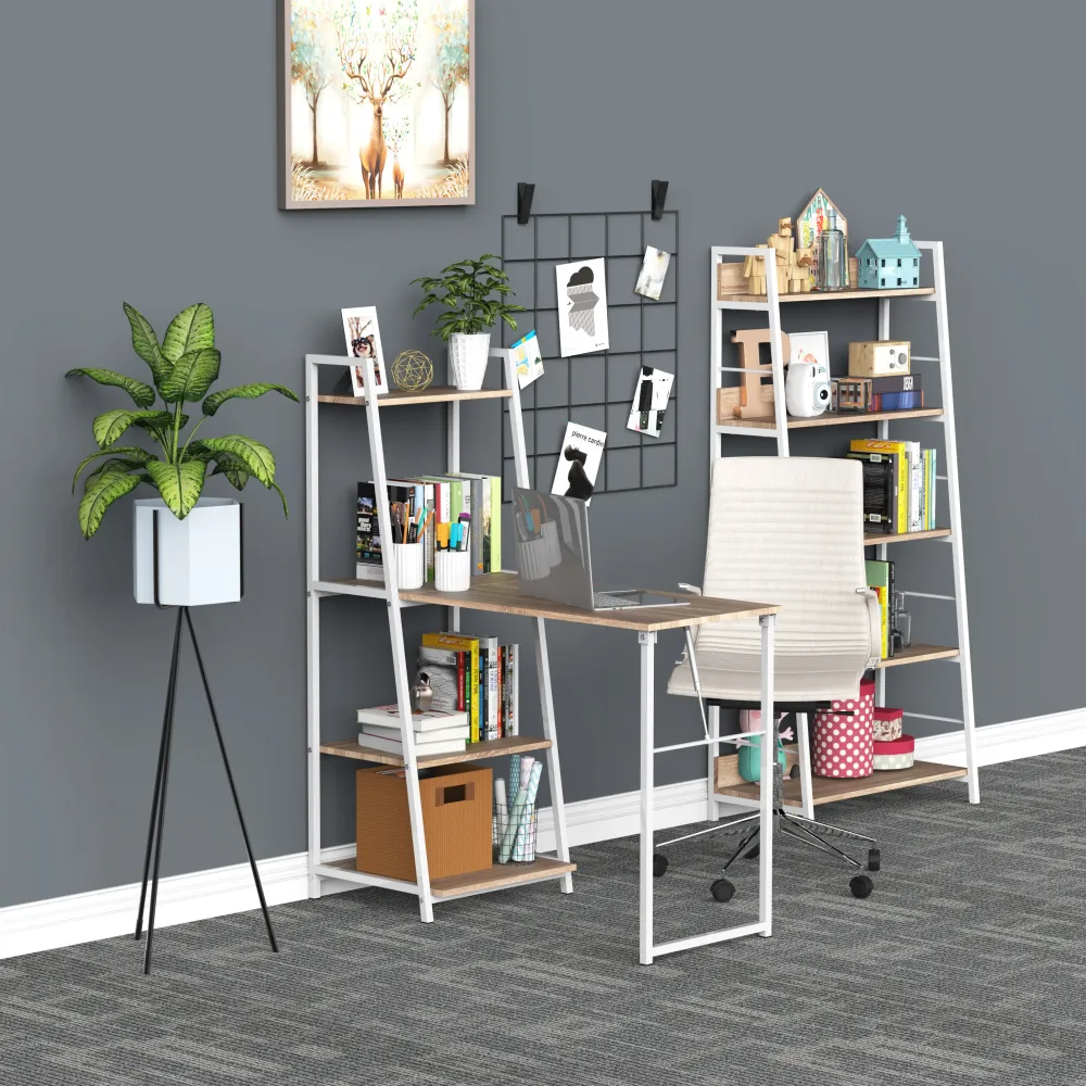 Bureau d'ordinateur avec étagères de rangement et plateau pliable, blanc Aosom