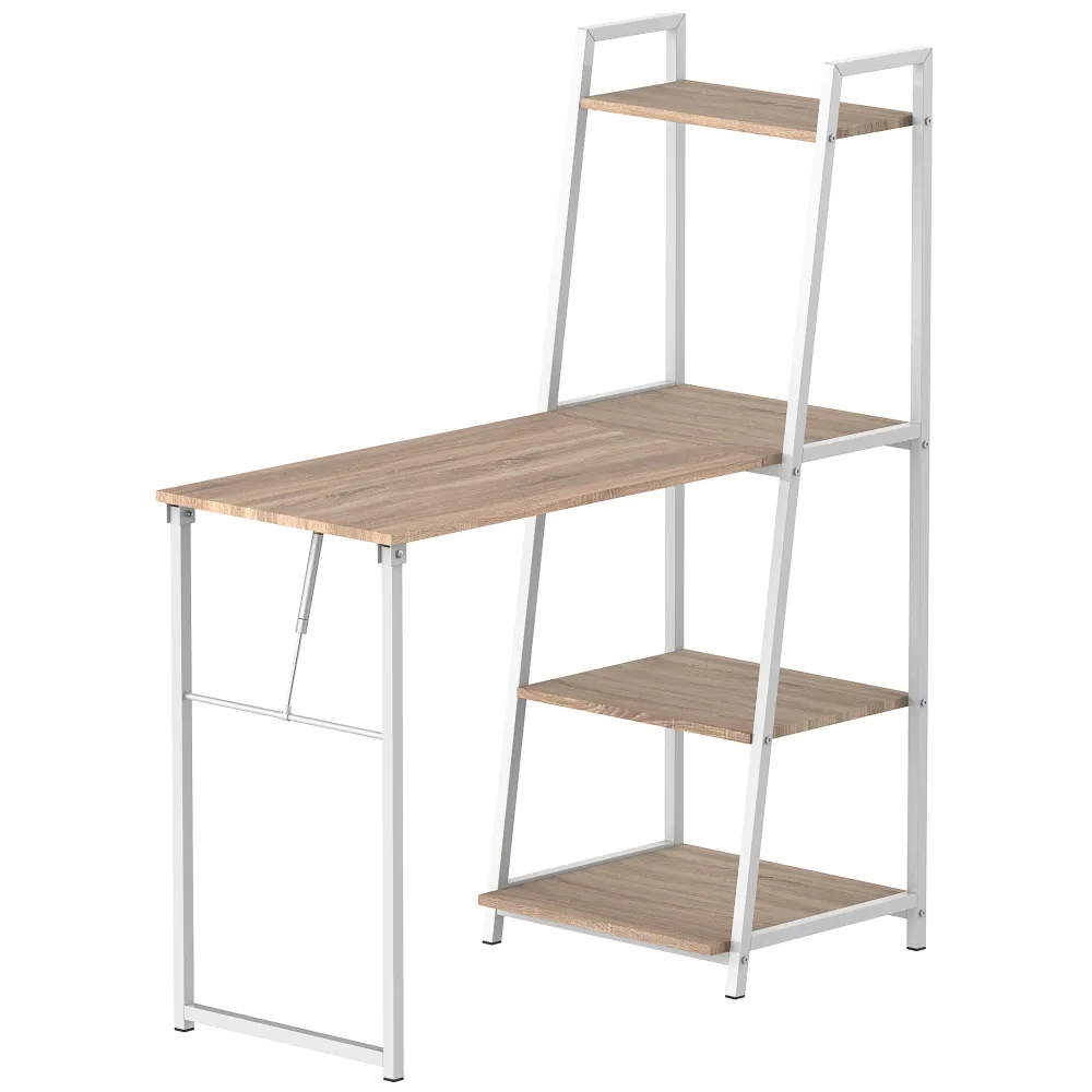 Bureau d'ordinateur avec étagères de rangement et plateau pliable, blanc Aosom