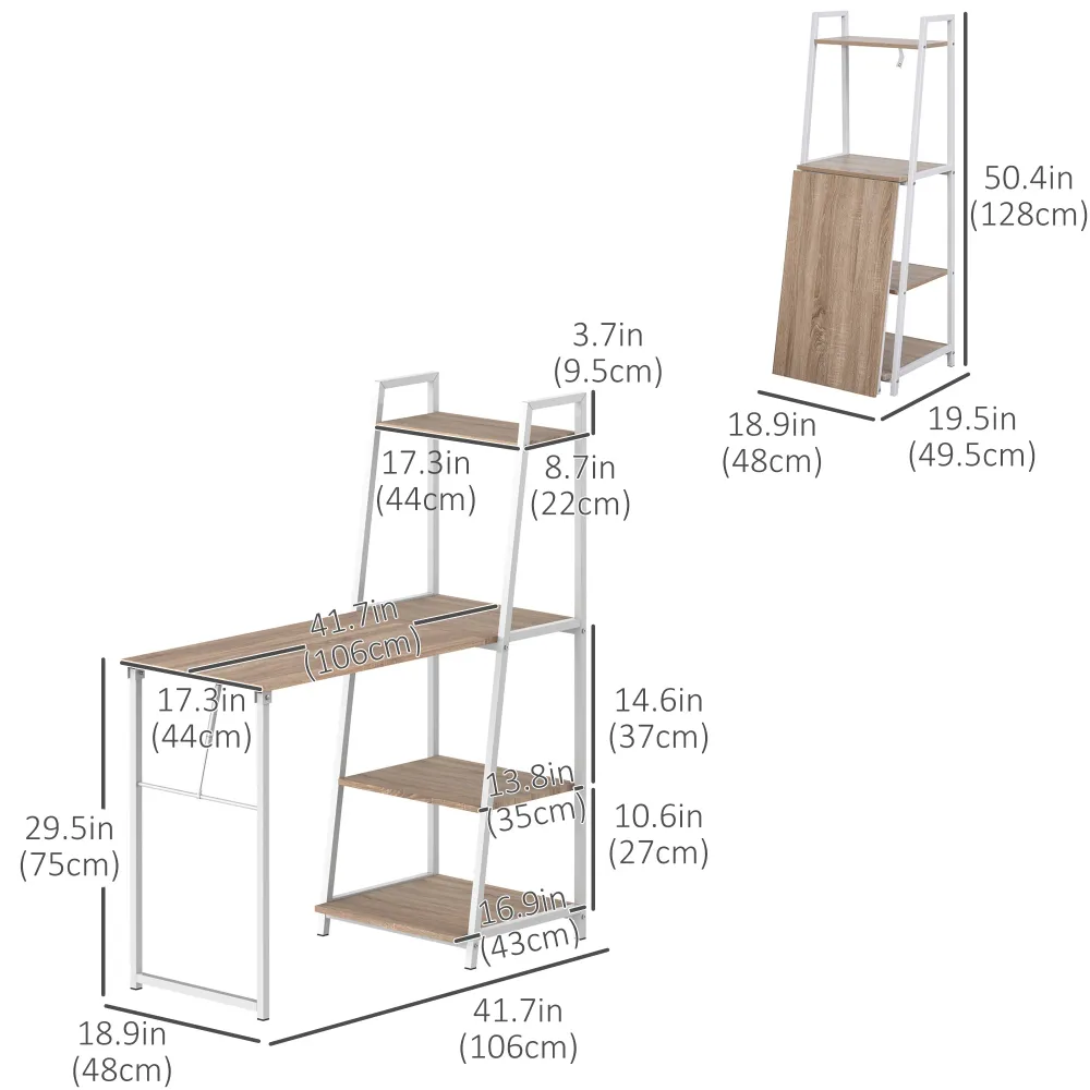 Bureau d'ordinateur avec étagères de rangement et plateau pliable, blanc Aosom
