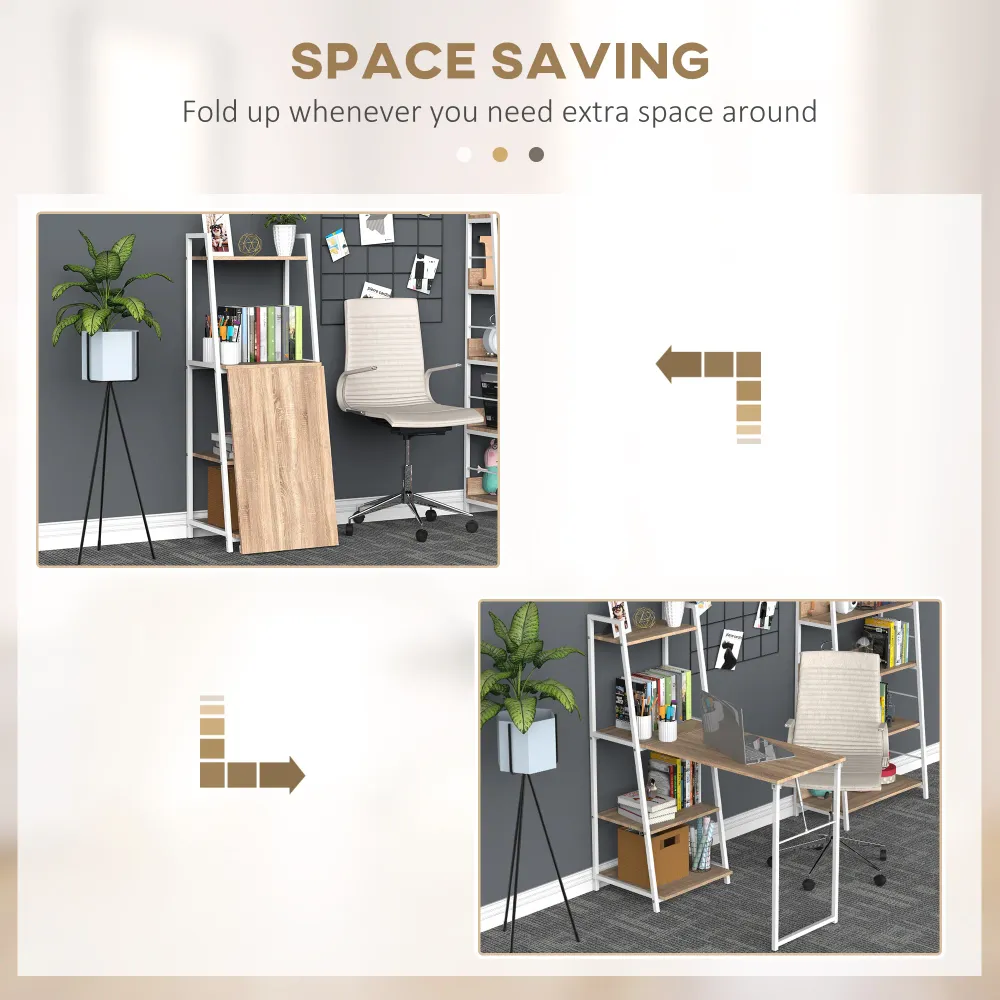 Bureau d'ordinateur avec étagères de rangement et plateau pliable, blanc Aosom