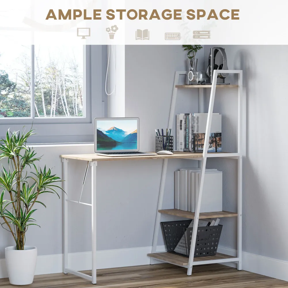 Bureau d'ordinateur avec étagères de rangement et plateau pliable, blanc Aosom