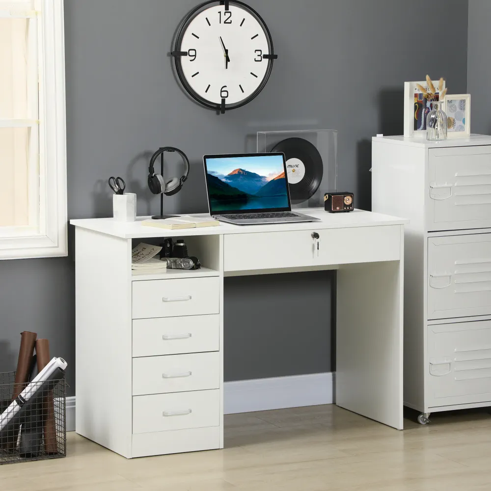 Bureau d'ordinateur avec tiroir verrouillable et compartiment ouvert, blanc Aosom