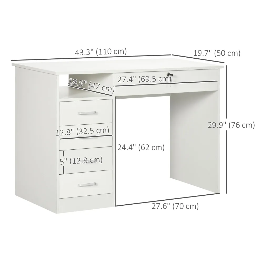 Bureau d'ordinateur avec tiroir verrouillable et compartiment ouvert, blanc Aosom