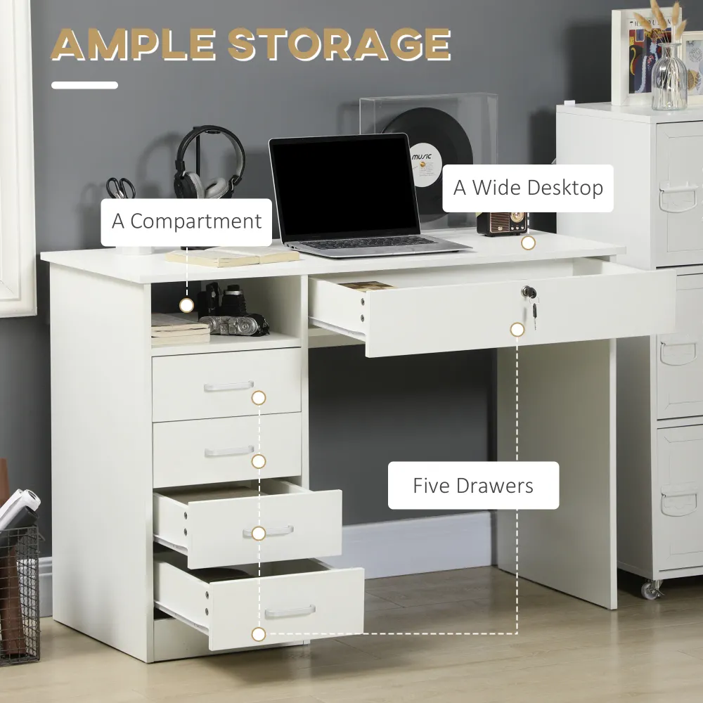 Bureau d'ordinateur avec tiroir verrouillable et compartiment ouvert, blanc Aosom
