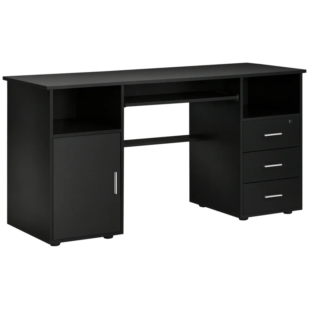 Bureau d'ordinateur avec tiroirs, plateau pour clavier, étagères ouvertes, noir Aosom