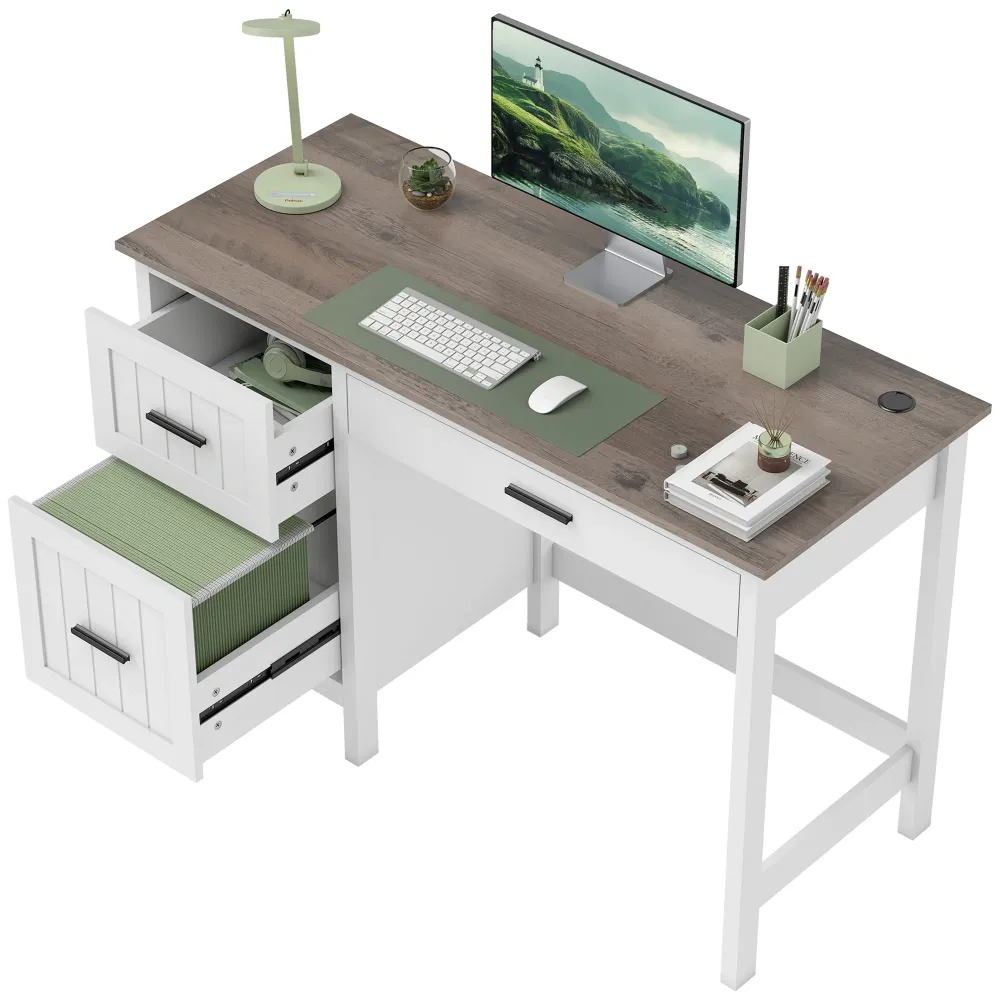 Bureau d'ordinateur avec 3 tiroirs de style campagnard, blanc Aosom