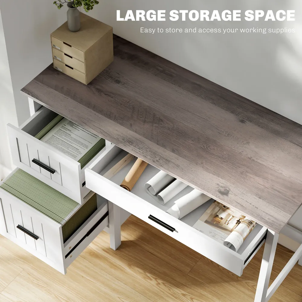 Bureau d'ordinateur avec 3 tiroirs de style campagnard, blanc Aosom