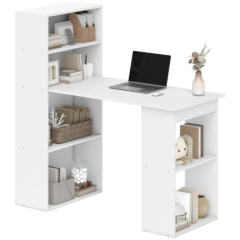 Bureau d'ordinateur moderne avec étagères de rangement, blanc Aosom