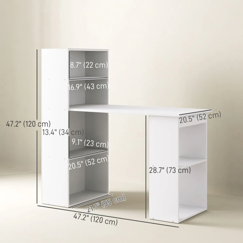 Bureau d'ordinateur moderne avec étagères de rangement, blanc Aosom