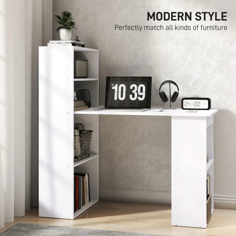 Bureau d'ordinateur moderne avec étagères de rangement, blanc Aosom