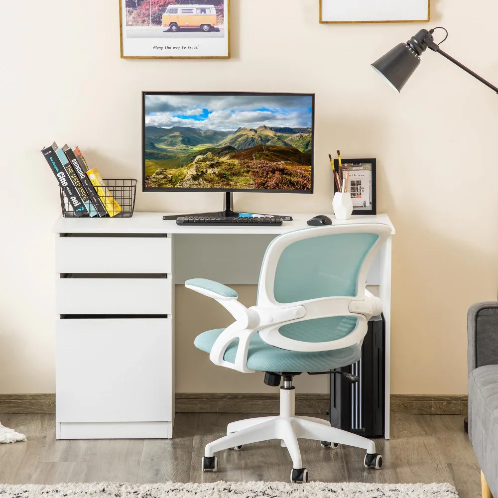Bureau d'ordinateur moderne avec tiroir de rangement et armoire, blanc Aosom