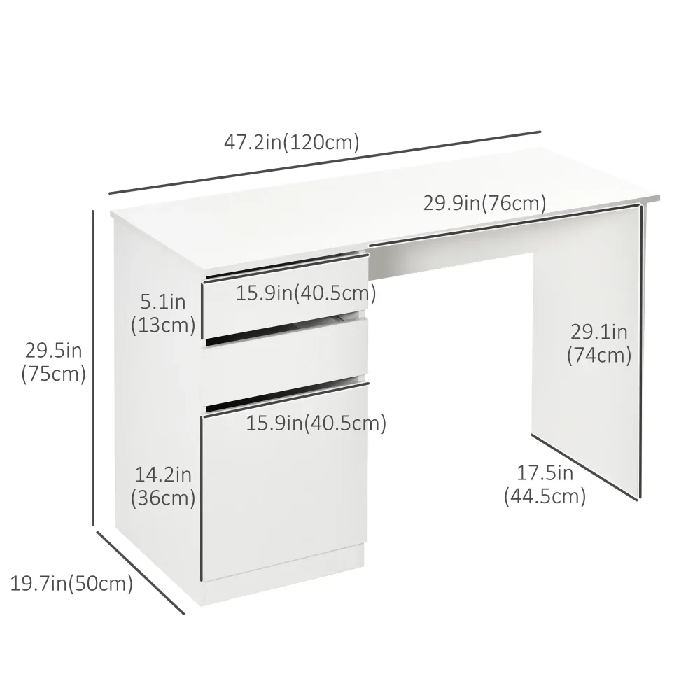 Bureau d'ordinateur moderne avec tiroir de rangement et armoire, blanc Aosom