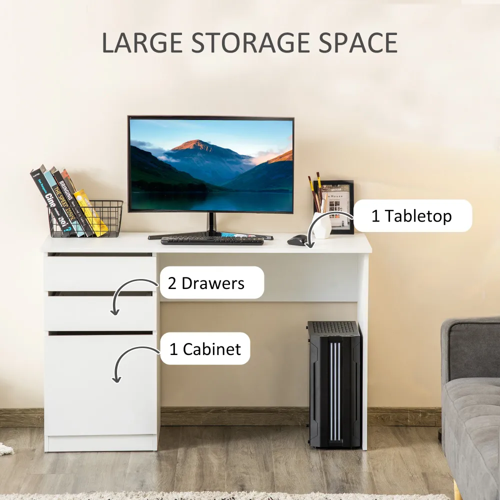 Bureau d'ordinateur moderne avec tiroir de rangement et armoire, blanc Aosom