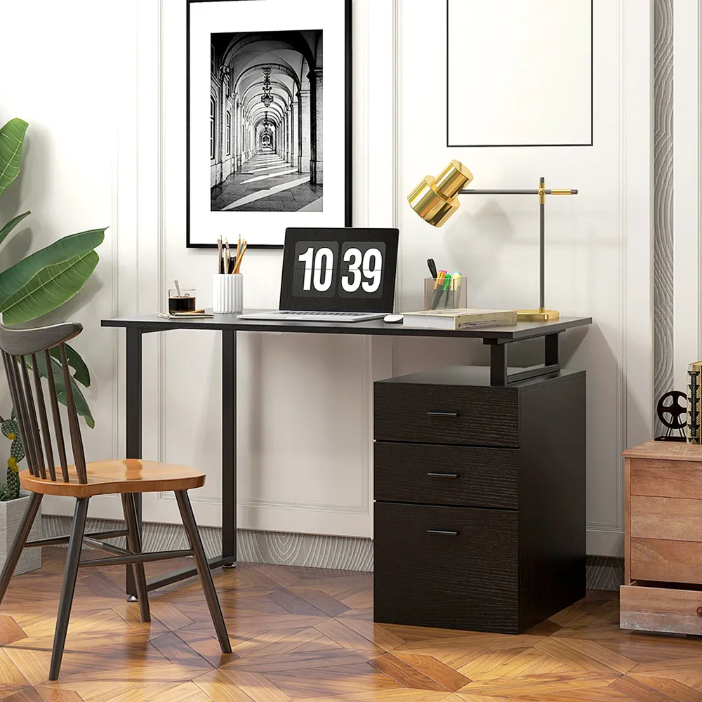 Bureau d'ordinateur moderne avec tiroirs de rangement, noir Aosom