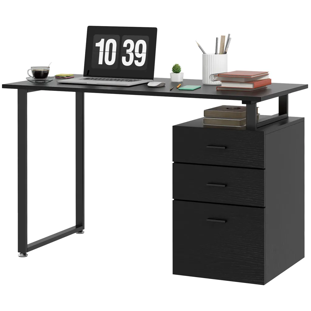 Bureau d'ordinateur moderne avec tiroirs de rangement, noir Aosom