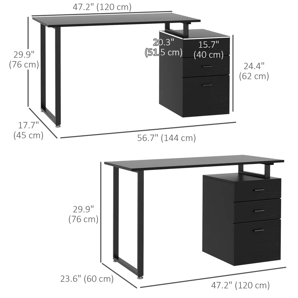 Bureau d'ordinateur moderne avec tiroirs de rangement, noir Aosom