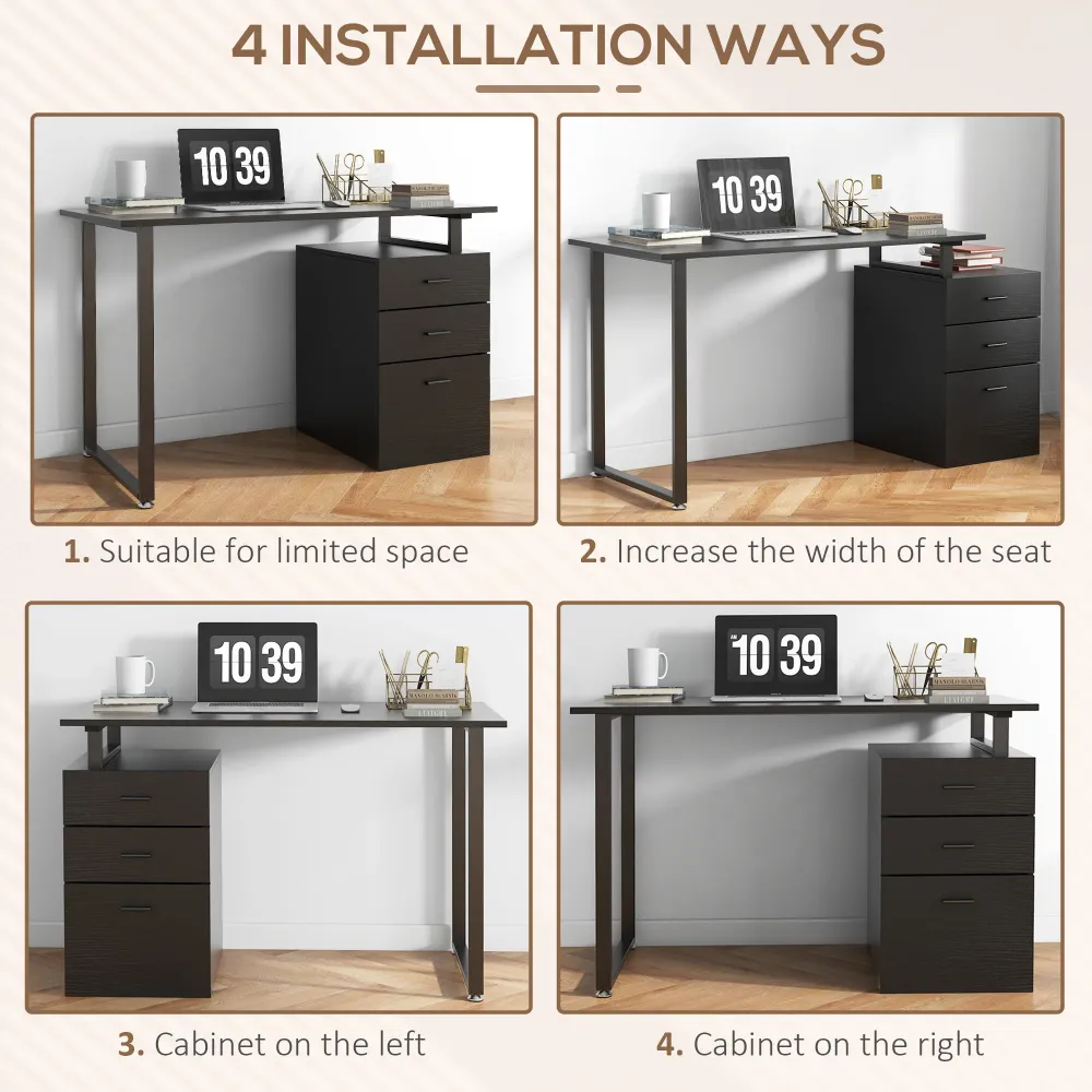 Bureau d'ordinateur moderne avec tiroirs de rangement, noir Aosom