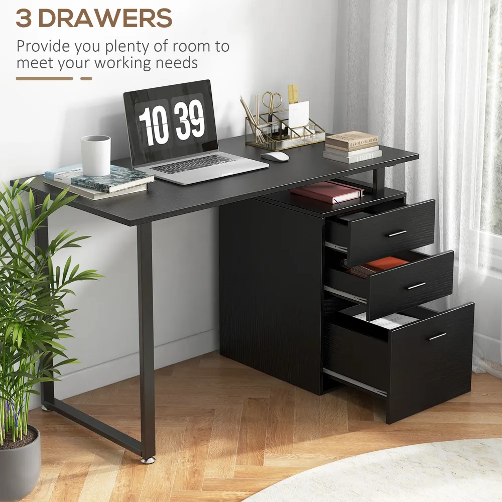 Bureau d'ordinateur moderne avec tiroirs de rangement, noir Aosom