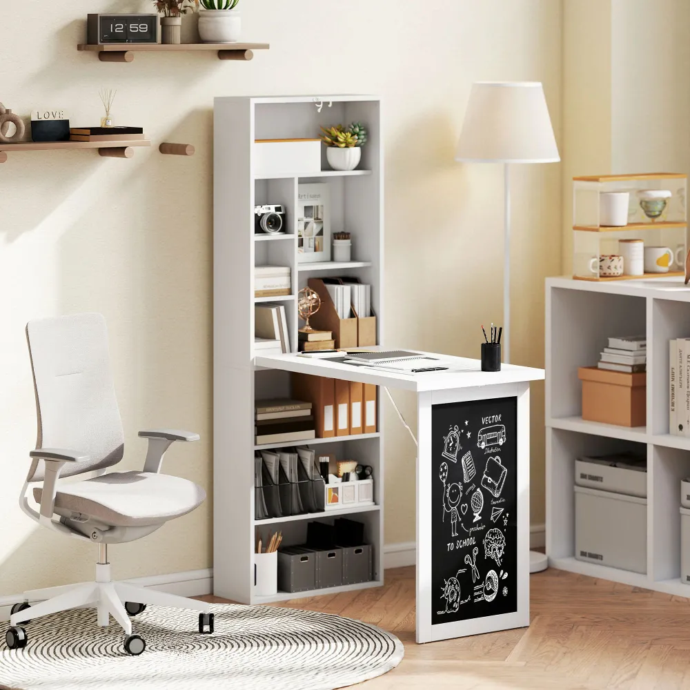 Bureau d'ordinateur mural pliable et convertible avec tableau noir, blanc Aosom