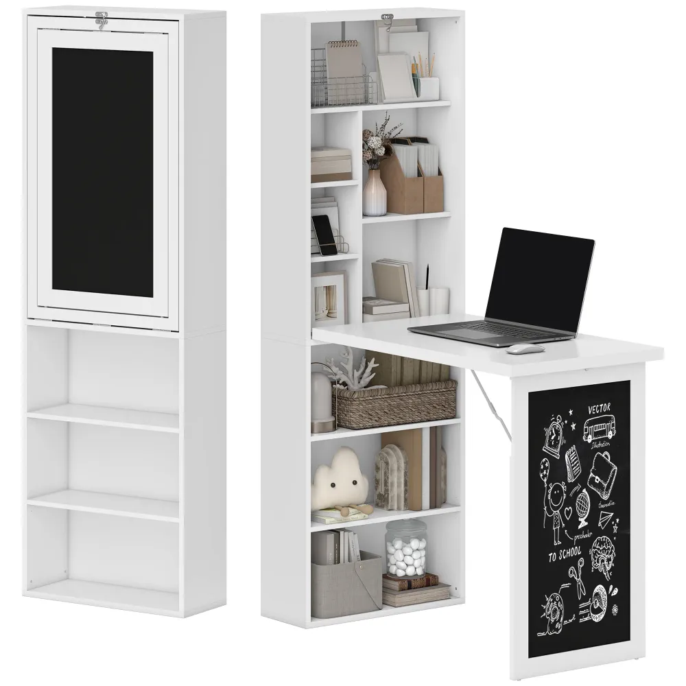Bureau d'ordinateur mural pliable et convertible avec tableau noir, blanc Aosom