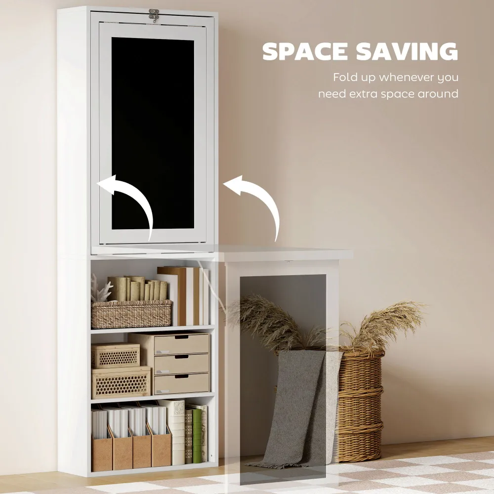 Bureau d'ordinateur mural pliable et convertible avec tableau noir, blanc Aosom